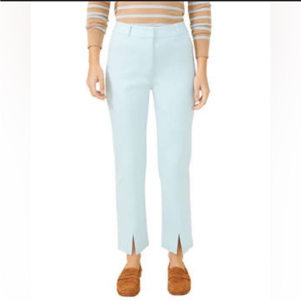 J.Mclaughlin Deanne Split Front Hem Knit Straight Leg Cropped Pants 0 Light Blue